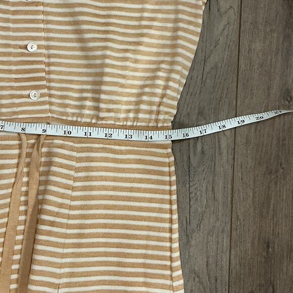 Goldworm 70s Tussah Silk Blend Beige Striped Long Sleeve Vintage Dress Size 16 - Picture 11 of 12